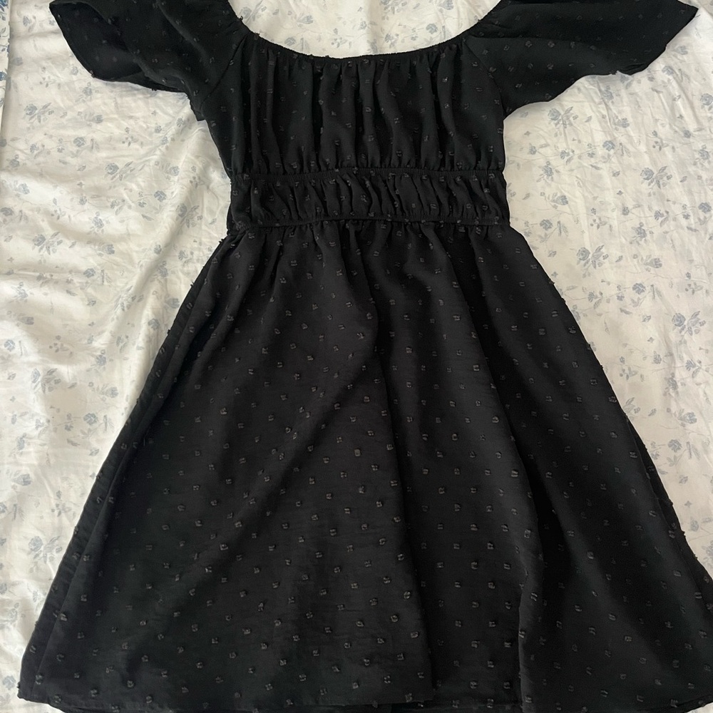 Altar'd State Black Smocked Off-Shoulder Mini Dress